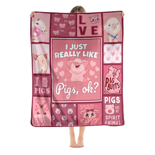 Cute Pig Flannel Blanket for Girl Boy I Just Really Like Pigs Fleece Throw Blanket Super Soft Cozy Plush Fuzzy Pink Cartoon Pig Pattern Blankets for Couch Sofa Bed Gifts for Baby Kids Adult 60"x50"