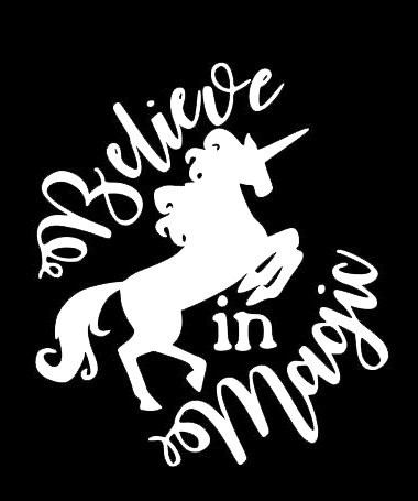 Makarios LLC Believe In Magic Unicorn Decal Vinyl Sticker|Cars Trucks Vans Walls Laptop MKR| WHITE |5.5 x 4.75 in|MKR003