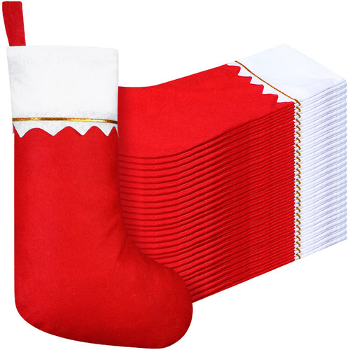 Felt Christmas Stockings 15 Inch Party Favors Stockings Xmas Decoration Stockings Rustic Christmas Santa Stockings for Christmas Holidays Anniversaries Home Bedroom Decorations (Red, 24 Pieces)