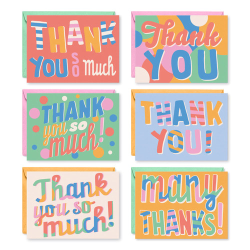 S&O Fun Thank You Cards with Envelopes - Blank Thank You Cards for Handwritten Messages - Thank You Notes with Envelopes Set of 24 - Assorted Thank You Cards with Pop Color Envelopes to Mix & Match