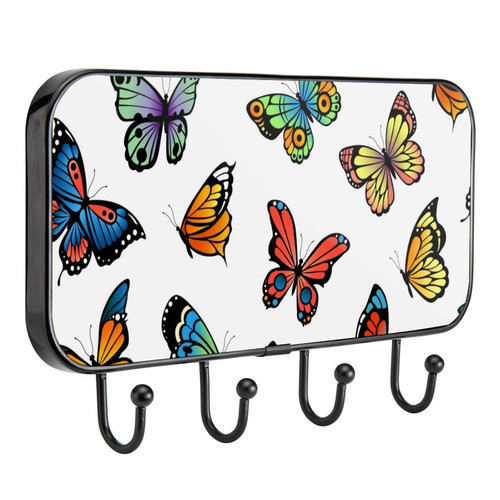 MUOOUM Key Holder for Wall Self Adhesive Key Hooks for Wall Decorative with 4 Key Hooks, Key Rack Key Hanger for Wall Entryway Hallway Bathroom Kitchen, Beautiful Color Butterflies Pattern