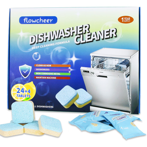 Dishwasher Cleaner and Deodorizer 28 Pack-Deep Cleaning Dishwasher Machine Tablets For 12 Months Supply-Eco Friendly Cleaning Descaler Pods Formulated To Remove Residue,Limescale,Odor-Lemon Scented