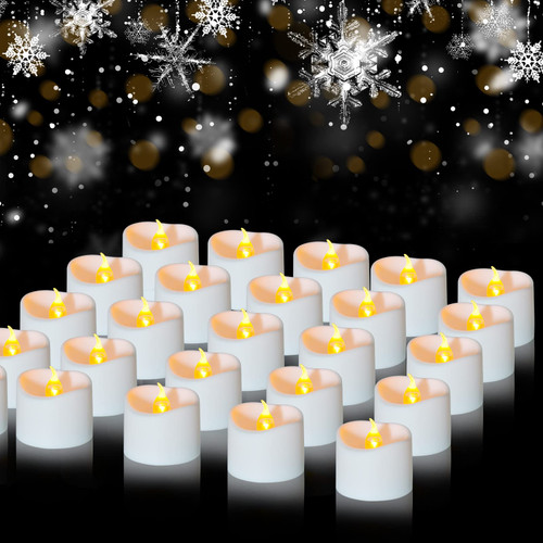 JOSU Flameless Tea Lights Candles, 24 pcs Battery Operated Flameless Votive Candles, Flickering Tealights with Warm White Light for Wedding, Table, Valentine's Day, Halloween(White) JOSU Flameless Tea Lights Candles, 24 pcs Battery Operated Flameless Votive Candles, Flickering Tealights with Warm White Light for Wedding, Table, Valentine's Day, Halloween(White)