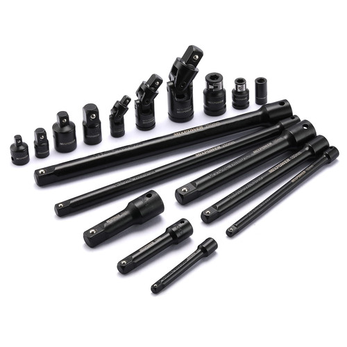 MIXPOWER 18 Pieces Drive Tool Accessory Set, CR-V Steel with Black Phosphate Finish, Includes Socket Adapters, Extensions and Universal Joints and Impact Coupler, Professional Socket Accessories