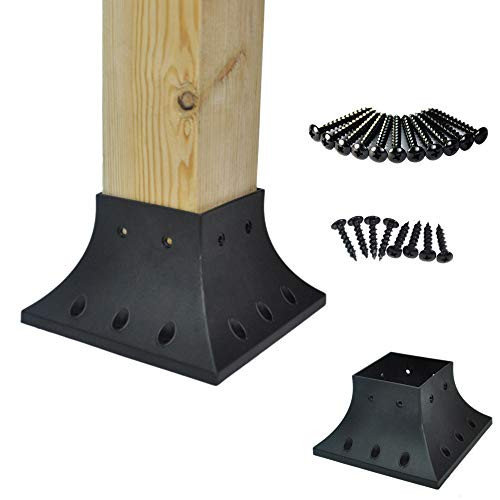 Myard 4x4 (actual 3.5x3.5) Inches Post Base Cover Skirt Flange w/Screws for Deck Porch Handrail Railing Support Trim Anchor (Qty 2, Black)