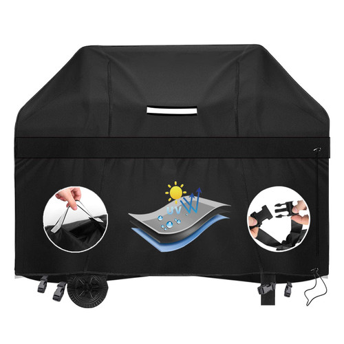 Grill Cover 58 inch, Waterproof BBQ Gas Grill Cover for Outdoor Grill, UV Weather-Resistant Dustproof Fade Resistant Gas Cover for Weber Char-Broil Nexgrill and More Grills, Black