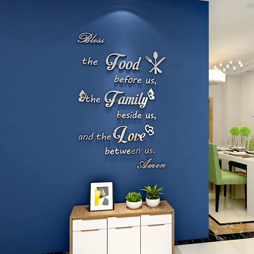 Doeean Dining Room Wall Decor Dining Room Wall Stickers Kitchen Wall Decor Dinner Prayer Wall Decor Acrylic Mirror Letter Bless The Food Before US Sign Prayer Room Table Decor Family Stickers for Home Wall Decorations (Silver 23.62 X 35.43 IN)