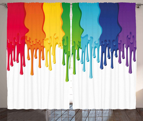 Ambesonne Abstract Curtains, Rainbow Colored Paint Dripping Splattered Drops Creative Graphic Art Design, Living Room Bedroom Window Drapes 2 Panel Set, 108" X 63", Rainbow Colors