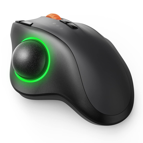 Wireless Bluetooth Trackball Mouse, EM02 Rechargeable 2.4G Ergonomic Rollerball RGB Mouse with 3 Adjustable DPI, 3-Device Connection, USB-C Port and Thumb Control for PC Computer, Windows, Mac, iPad