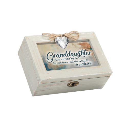 Cottage Garden Granddaughter You are the Joy in our Hearts Petite Wood Distressed Locket Music Box Plays Edelweiss