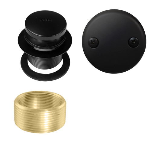 Westbrass A93K-62 Universal Fine or Coarse Thread Replacement Bathtub Tip-Toe Drain Plug with 2-Hole Faceplate, Matte Black