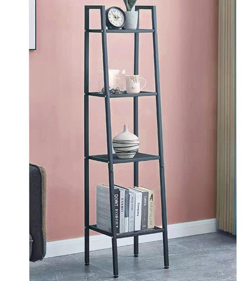 Ladder Shelf Ladder Bookshelf Ladder Bathroom Standing Shelf Bathroom Shelves Floor Shelving Units and Storage Rack Organizer (Black, 4 Tier)