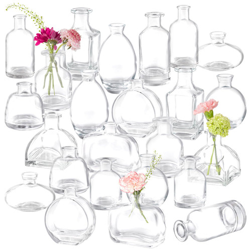 Bud Vases Set of 24, Glass Bud Vases in Bulk, Clear Bud Vases for Centerpieces, Small Glass Vases Flowers Vintage Vases for Rustic Wedding Home Decor Floral Arrangements Mini Glass Bud Vase