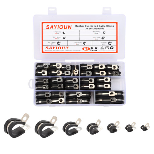 Stainless Steel 304 Cable Clamps,Rubber Cushioned Insulated Clamp, Metal Clamp for pipe, tube, hoses and Wire Cord Installation