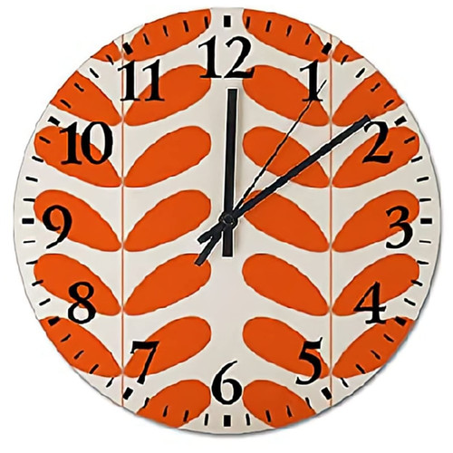 Orange Flowers Wall Clock Retro Mid Century Wooden Round Clock Wall Decor 10 Inch Battery Operated Large Decorative Wall Clock Silent Round Wood Wall Clock Hanging Clocks for Living Room