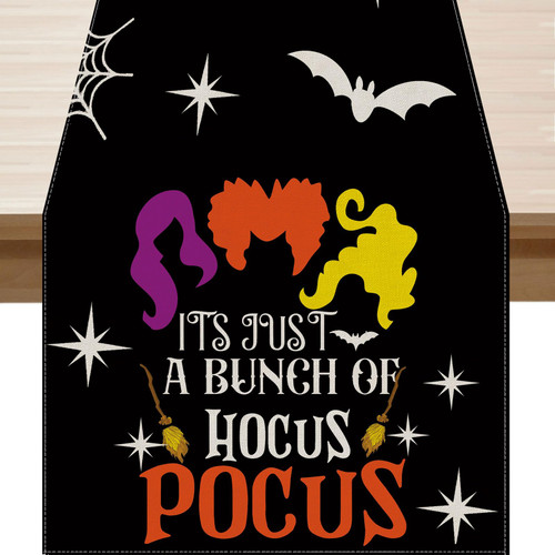 BOTB LIHM Halloween Black Hocus Pocus Table Runner Table Decoration 13x72 Inches Long Burlap for Home Kitchen Dining Dinner Indoor Outdoor Party Farmhouse Decor