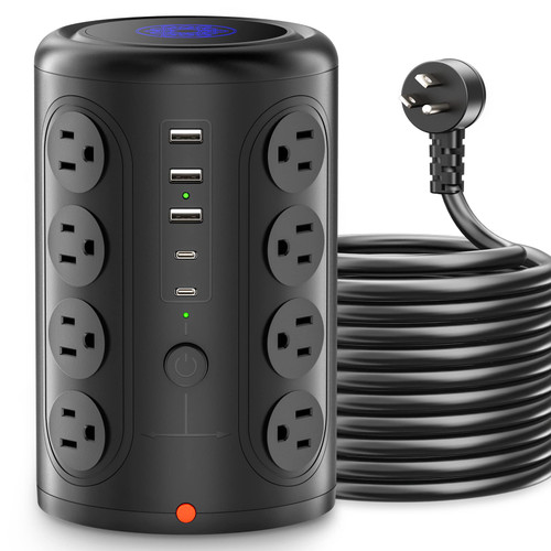 Power Strip Tower with 16 Outlets and 5 USB Ports (2 USB-C), TenTrend 1875W 2000J Surge Protector with 6 FT Extention Cord, Multi Outlet Tower for Home Office Desk, Dorm Room Essentials