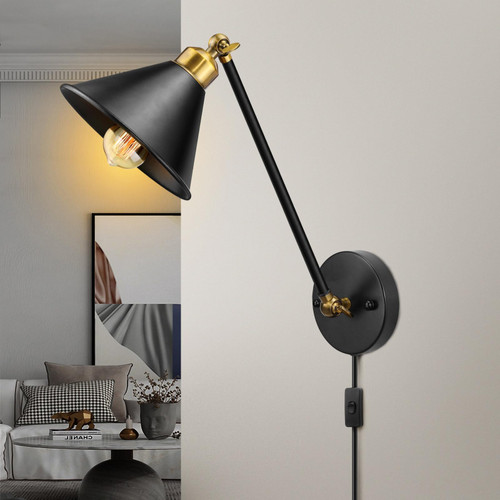 AEOREAL Plug in Wall Sconce, Antique Swing Arm Vintage Industrial Wall Light Fixture,Wall Mounted Light Wall Sconce Lighting, Wall lamp with Plug in Cord On Off Switch E26 Base for Bedroom Kitchen