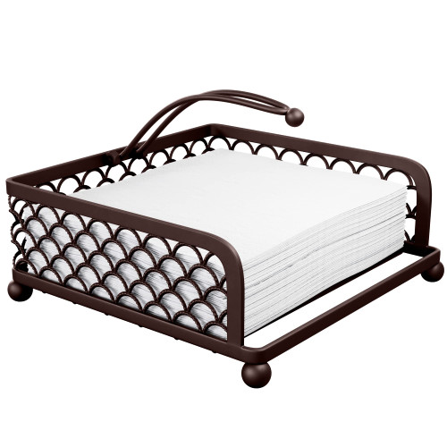 Elegant Flat Paper Napkin Holder with Dispenser Arm - Oil Rubbed Bronze Napkin Holders for Table, Kitchen, Countertops & Outdoor Tables - Square Metal Lattice Basket Dinner Napkin Holder - (ORB)