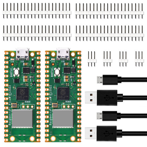 GeeekPi 2-Pack Raspberry Pi Pico W with Pin Headers & USB Cables- Raspberry Pi RP2040 Chip, Wi-Fi Wireless Connectivity, Raspberry Pi Pico W Boards, 20Pin Headers, 3Pin Headers, USB Cables Included