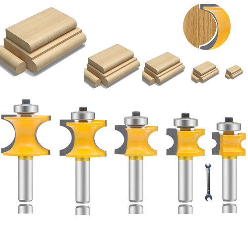 OLETBE 1/2 Inch Shank Bullnose Router Bit 5PCS?Half Round Bearing Carbide Tipped Edge Cutting Bits? Radius 1/8" 3/16" 1/4" 5/16" 3/8", Woodworking Milling Cutter CNC Tool(Silver)