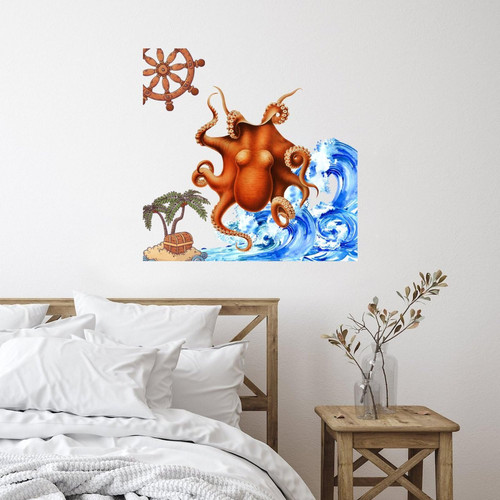 Vinyl Wall Quotes Stickers Ocean Beach Nautical Theme Underwater Octopus Funny Wall Art Murals Wall Art Watercolor Marine' Life Tropical Wall Decals for Bedroom Family Suitcase Outdoors 22in