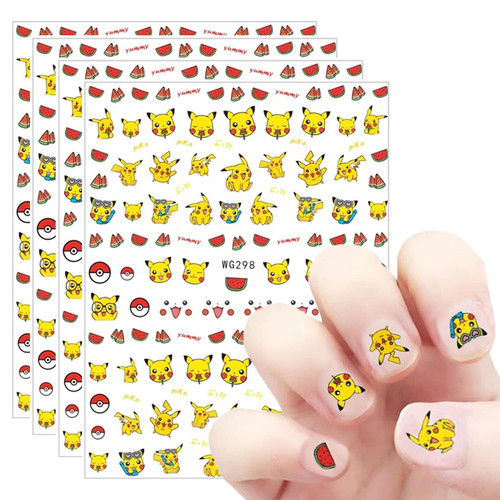 Cartoon Nail Art Stickers, 4 Sheets Cute Nail Decals DIY Anime Design, 3D Self Adhesive Nail Art Supplies for Girls Kids Women, Kawaii Nail Stickers Designer Manicure Decoration Gifts