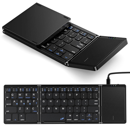 Erkovia Foldable Bluetooth Keyboard with Touchpad, Rechargeable Wireless Portable Keyboard, Dual-Mode Bluetooth/USB Wired Pocket-Sized Travel Keyboard for iOS, Android, Windows, Mac OS