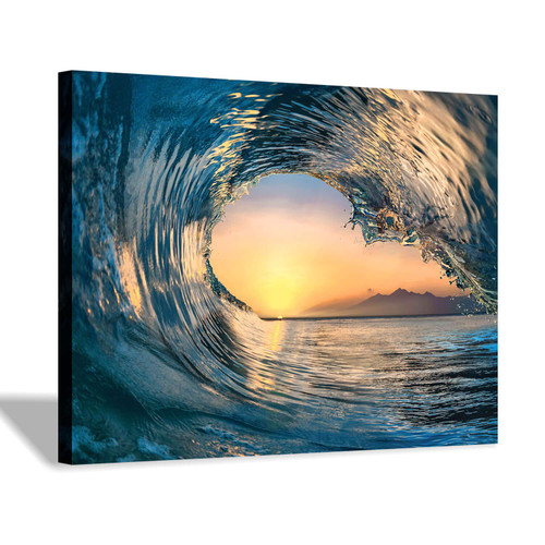Hardy Gallery Ocean Wave Picture Wall Art: Tropical Seascape Sunset Canvas Prints for Office (16'' x 12'' x 1 Panel)