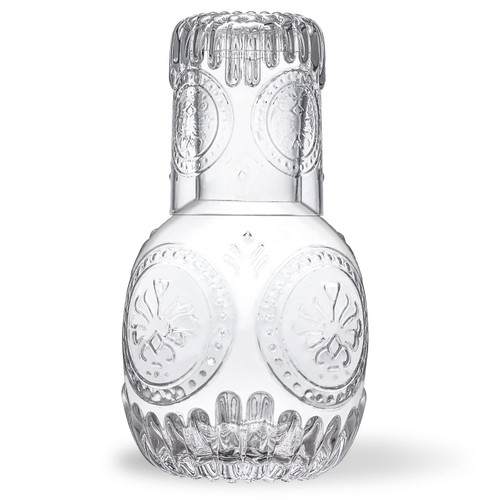 Vintage Bedside Water Carafe and Glass Set for Bedroom Nightstand, Bediside, Thicked Glass Mouthwash Decanter for Bathroom, Water Pitcher Set (33 OZ)