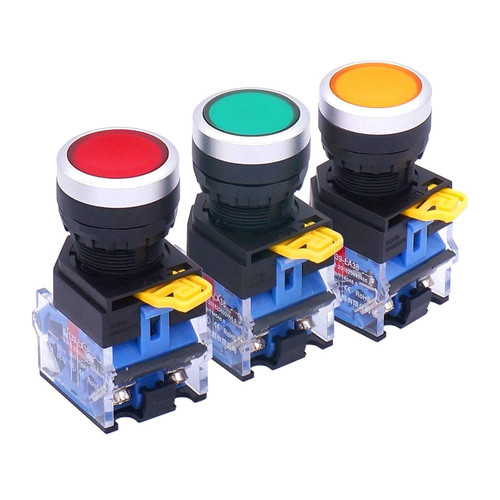 FEHAUK 3pcs 22mm 10A 440V 1NO 1NC DPST Red Yellow Green Momentary Push Button Switch Pushbutton Switches