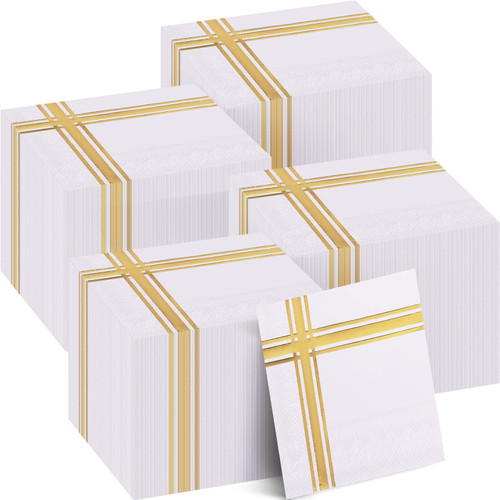 400 Pcs Gold Napkins 3 Ply Cocktail Napkins Folded 5 x 5 Inches Bar Napkins Gold Foil Trim Stripe Disposable Party Napkins Paper Napkins for Wedding Baby Shower Birthday Graduation (White) 400 Pcs Gold Napkins 3 Ply Cocktail Napkins Folded 5 x 5 Inches Bar Napkins Gold Foil Trim Stripe Disposable Party Napkins Paper Napkins for Wedding Baby Shower Birthday Graduation (White)