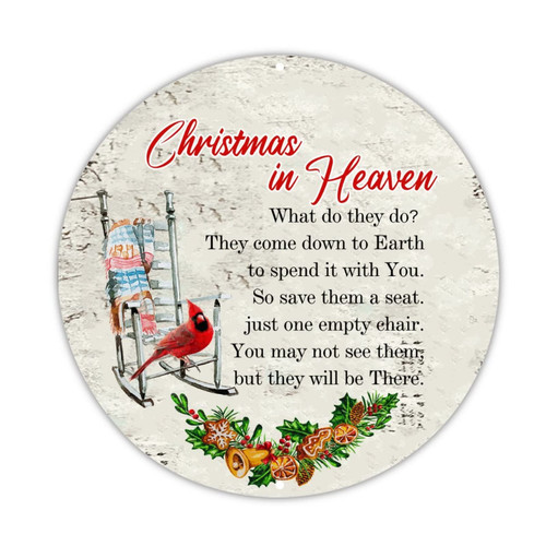 Welcome Sign Christmas in Heaven Round Metal Tin Signs Chair Red Bird Mistletoe Wreath Sign Christmas Joy Metal Wall Plaque For Garage Kitchen Bar Pub Club Cafe Home 9x9in