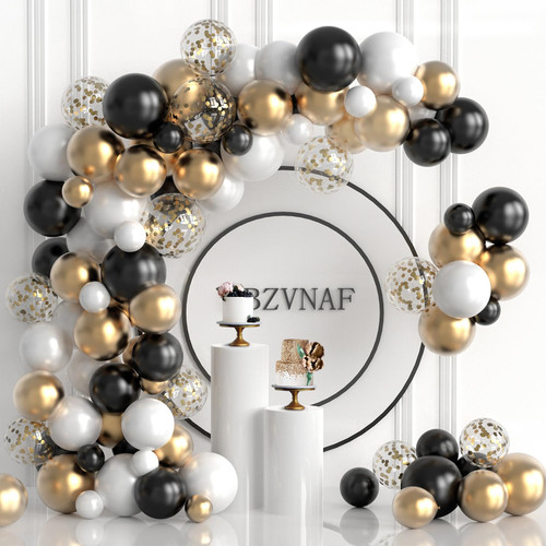 Black White Gold Balloons Garland Kit - 100Pcs Black White Metallic Gold and Gold Confetti Latex Balloons Arch for Wedding Engagement Birthday Party Decorations