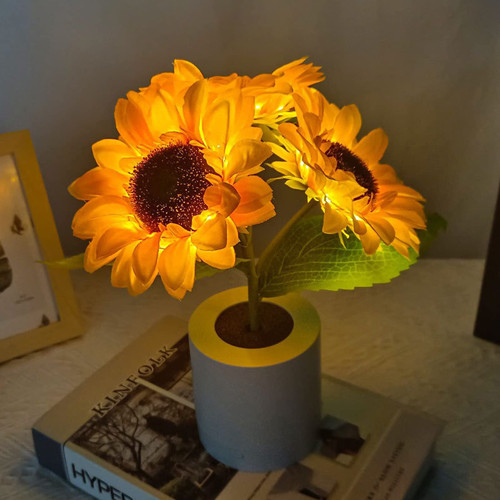 Siluyado Sunflower Lamp, Artificial Sunflower Night Light, USB Rechargeable Flower Lamp for Mother's Day Gift, Home Bedroom Office Desk Sunflower Decorations-Three Flowers