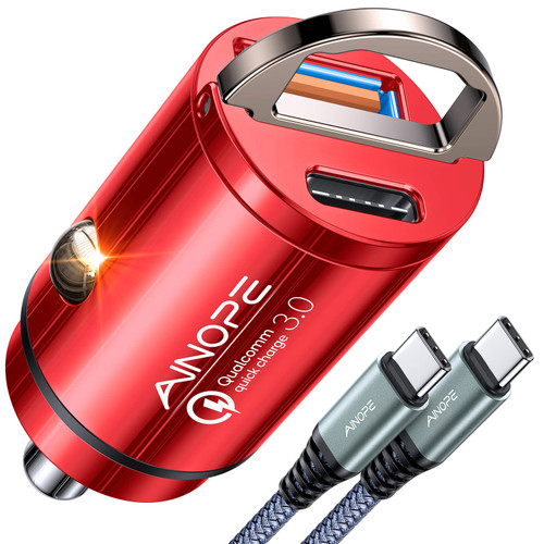 Car Accessories Fast Car Charger [PD36W & QC36W], AINOPE USB C Car Charger Fast Charging with 3.3ft Nylon Type C Cable,Mini Cigarette Lighter USB Charger PD&QC3.0 for Samsung S22,Piexl 7 Pro,iPad Pro