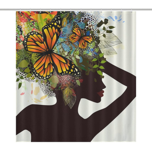 Beautiful African Woman Butterfly Flower Shower Curtain Waterproof Polyester Bath Curtain for Home Bathroom Hotel Decor 66x72Inch?168x183cm? Beautiful African Woman Butterfly Flower Shower Curtain Waterproof Polyester Bath Curtain for Home Bathroom Hotel Decor 66x72Inch?168x183cm?