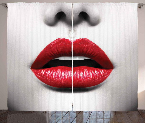Ambesonne Red and Black Curtains, Cosmetic Lipstick in Alluring Colors Photo of Model Lips Inspired by Fashion Theme of Art, Living Room Bedroom Window Drapes 2 Panel Set, 108" X 90", Grey Scarlet