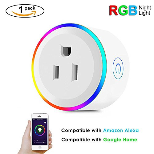 WiFi Smart Switch Plug Outlet With RGB Night Light Smart Home,Compatible with Amazon Alexa, Google Home, IFTTT, No Hub Required,Wireless Remote Control Mini Smart Socket By UNPOPULAR