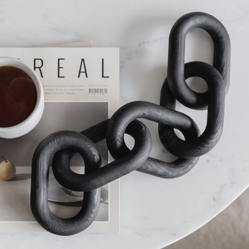 PEAKOLY Wood Chain Link Decor - Modern Coffee Table Decor Items, Black Chain Decor for Coffee Table, Wooden Decorative Chain, Bookshelf Decor, Shelf Decor Accents, Table Decorations for Living Room