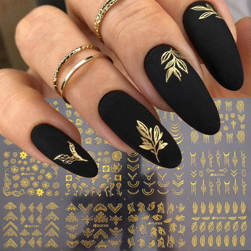 Flowers Nail Art Stickers Decal 3D Self-Adhesive Gold Flower Leaf Lace Nail Supplies Flower Nail Stickers Geometry Line Nail Designs for Women Girls Nail Art Decorations(Gold), BL-001MJ Flowers Nail Art Stickers Decal 3D Self-Adhesive Gold Flower Leaf Lace Nail Supplies Flower Nail Stickers Geometry Line Nail Designs for Women Girls Nail Art Decorations(Gold), BL-001MJ