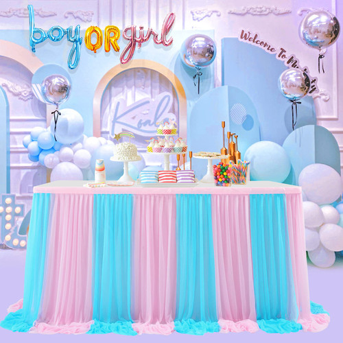 6ft Pink and Blue Table Skirt for Gender Reveal Tulle Tutu Table Cloths Cover for Baby Shower Boy or Girl Birthday Party Dessert Buffet Banquet Table Decorations 6ft Pink and Blue Table Skirt for Gender Reveal Tulle Tutu Table Cloths Cover for Baby Shower Boy or Girl Birthday Party Dessert Buffet Banquet Table Decorations