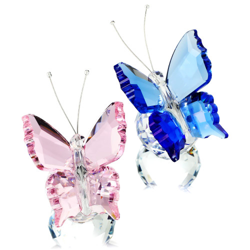 H&D HYALINE & DORA Crystal Butterfly Figurine Ornament with Ball Base, Glass Butterfly Animal Statue Table Decor Paperweight Gift, 2pcs