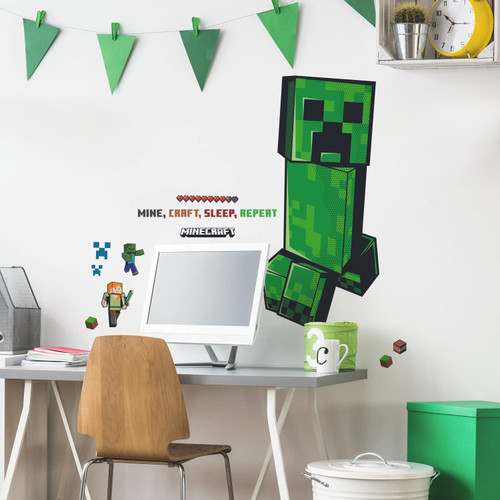 RoomMates RMK5360GM Minecraft Creeper Giant Peel and Stick Wall Decals, Green, Black, Brown, red, Orange, 5 Pound