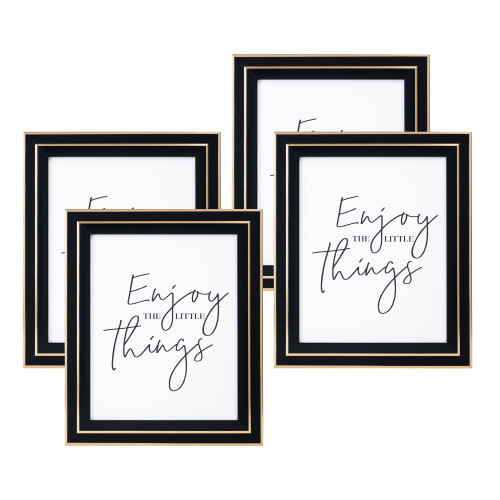 ArtbyHannah 4 Pack 8x10 Inch Modern Black Gold Picture Frame Set with High Definition Glass for Tabletop Display and Wall Mounting Photo Frame for Wedding or Home Decoratin