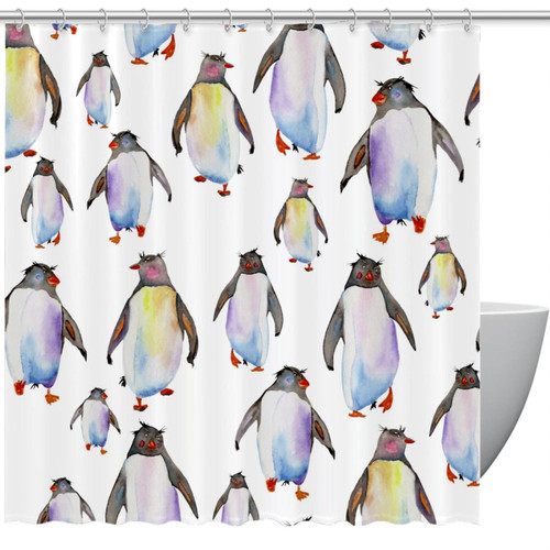 VAPOKF Shower Curtain for Bathroom Decor, Watercolor Penguins Waterproof Polyester Fabric Bath Curtain Set with 12 Hooks - 60x72 Inches