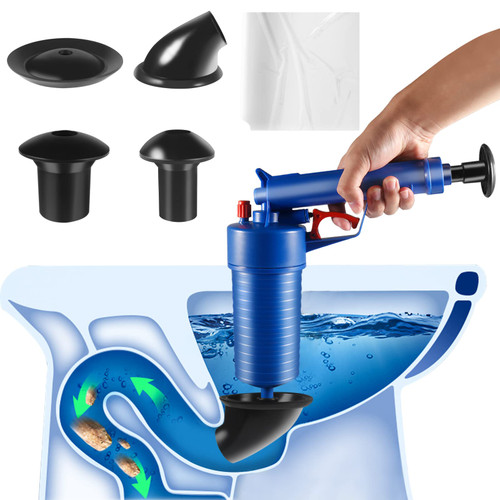 Toilet Plunger Set, Air Drain Blaster, Sink Plunger, Drain Clog Remover Tool, High Pressure Drain Blaster Gun Powerful Toilet Plunger-Blue for Sink, Toilets, Bathroom, Shower, Kitchen, Clogged Pipe