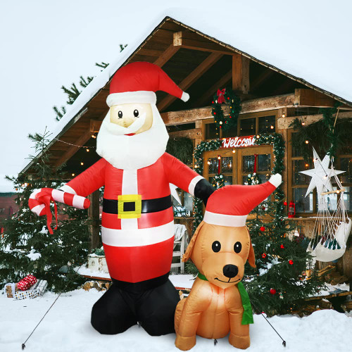 6.2Ft Christmas Inflatables Santa Outdoor Decorations, Santa Claus with Dog and Candy Canes Inflatable Built-in LED Lights, Blow Up Santa for Xmas Party Indoor, Yard, Lawn, Garden Decor 6.2Ft Christmas Inflatables Santa Outdoor Decorations, Santa Claus with Dog and Candy Canes Inflatable Built-in LED Lights, Blow Up Santa for Xmas Party Indoor, Yard, Lawn, Garden Decor