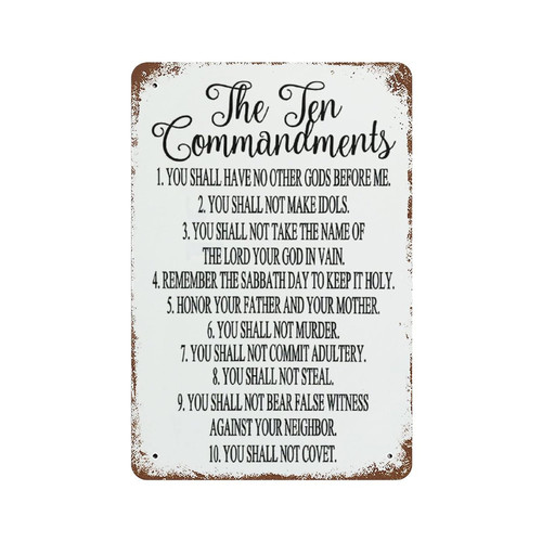 godblessign Ten Commandments Metal Sign, Wall Hanging Sign, Vintage Metal Sign,Rustic Farmhouse Signs for Home Bar Coffee Office Garage Decor 8x12