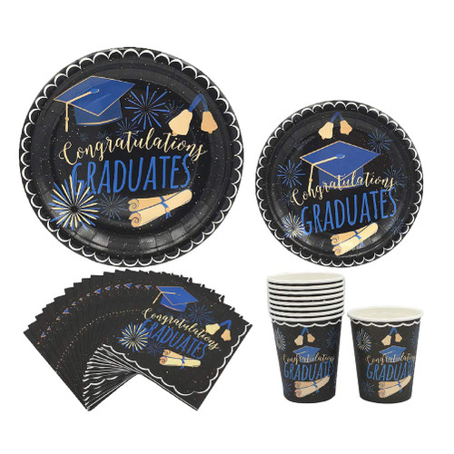 40pcs Graduation Party Tableware Creative Party Supplies Plates Cups Napkins Kit Party Dinnerware Set Decor for Banquet Celebration Favors